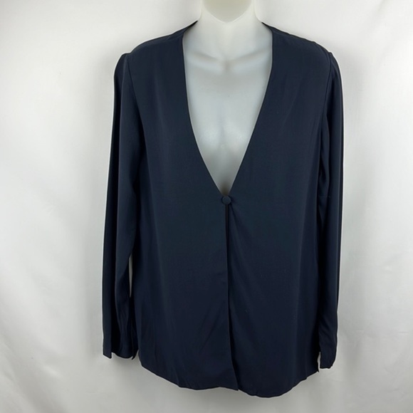 Eileen Fisher One Button Silk Lightweight Cardigan Jacket Navy‎ Blue Size S - Picture 3 of 10